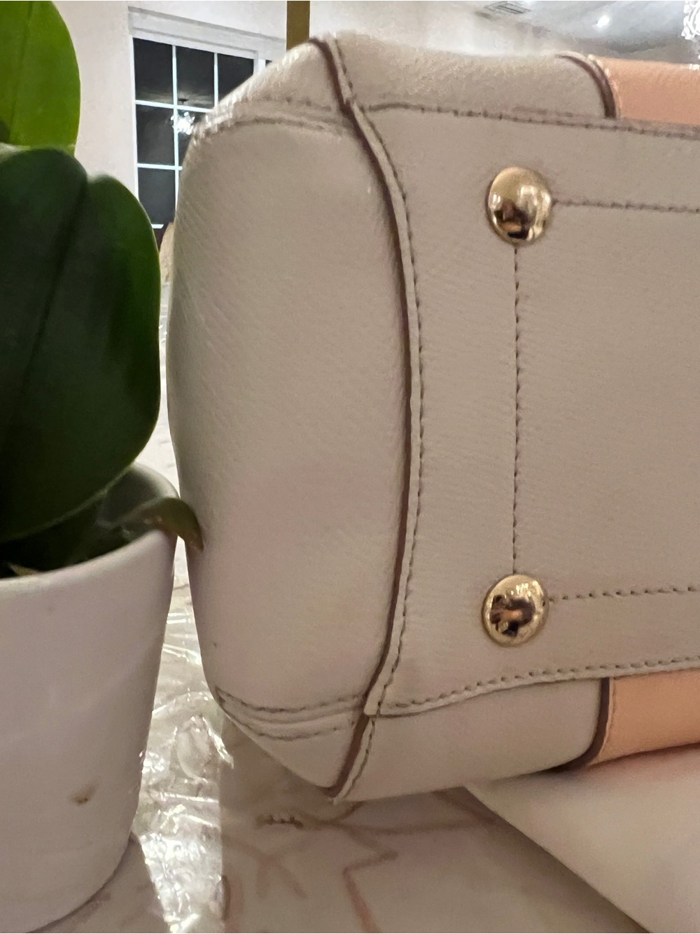 Coach Blush Peach Ivory Pebbled Leather Satchel Gold Chain Carryall Luxury - Picture 10 of 16